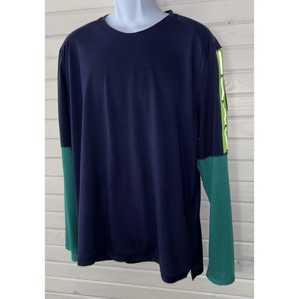Nike Sz XL Wild Run Shirt Men’s Blue Green Dri fit Running L/S Perforated EUC
